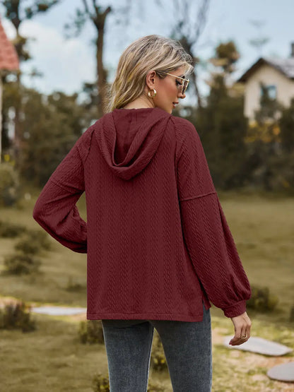 Cable-Knit Dropped Shoulder Hoodie