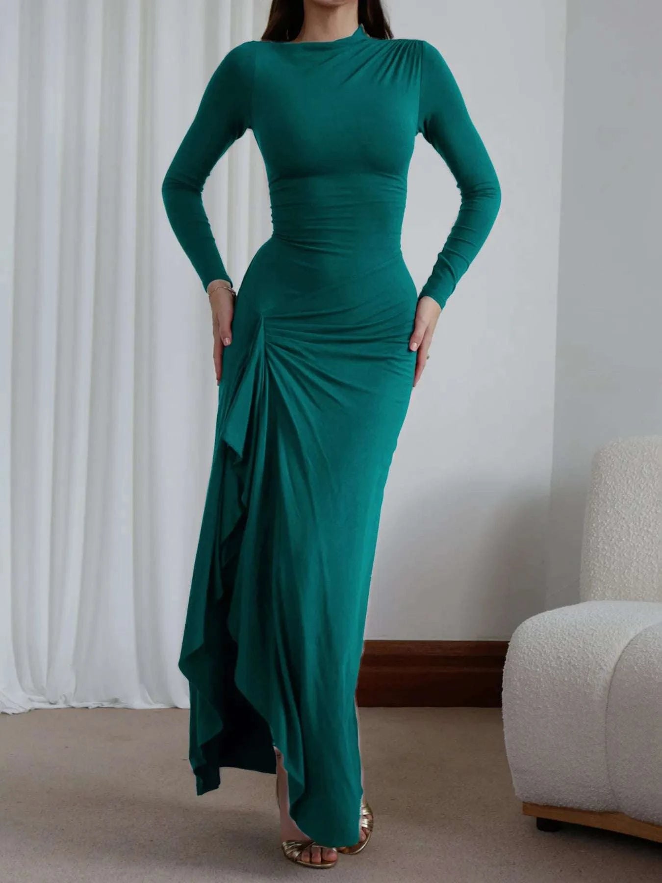 Ruched Long Sleeve Maxi Dress WESTCLOSET