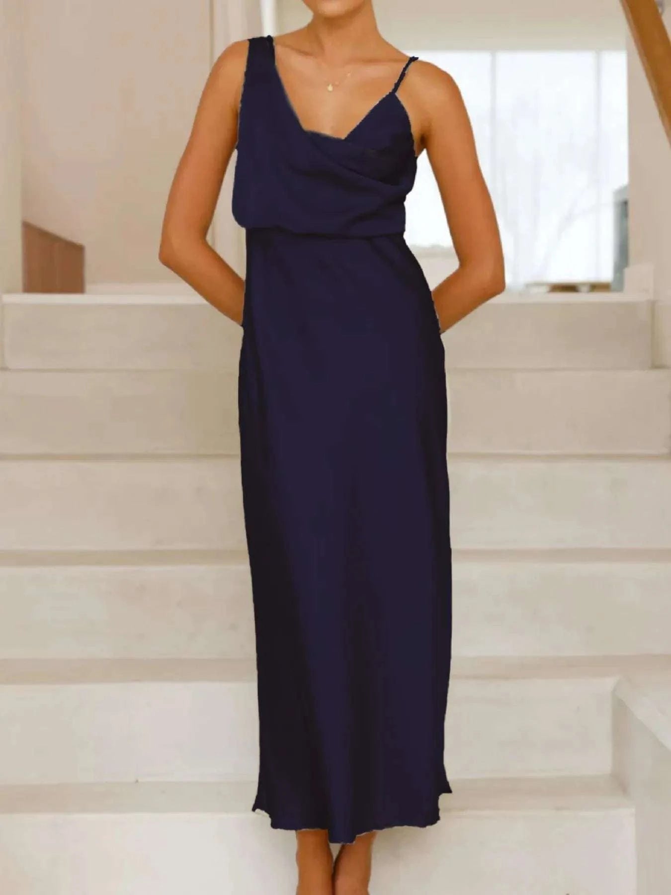 Satin Asymmetrical Midi Dress WESTCLOSET