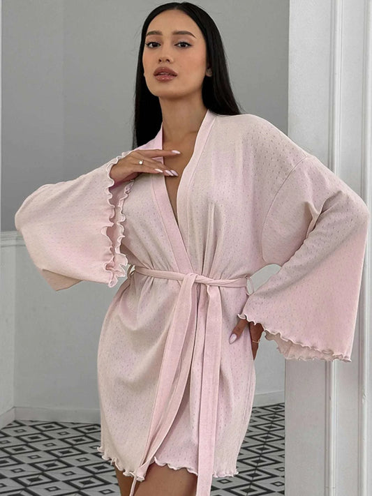 Tie Waist Kimono Sleeve Lounge Nightgown WESTCLOSET