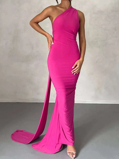 Backless One-Shoulder Ruched Bodycon Maxi Dress WESTCLOSET