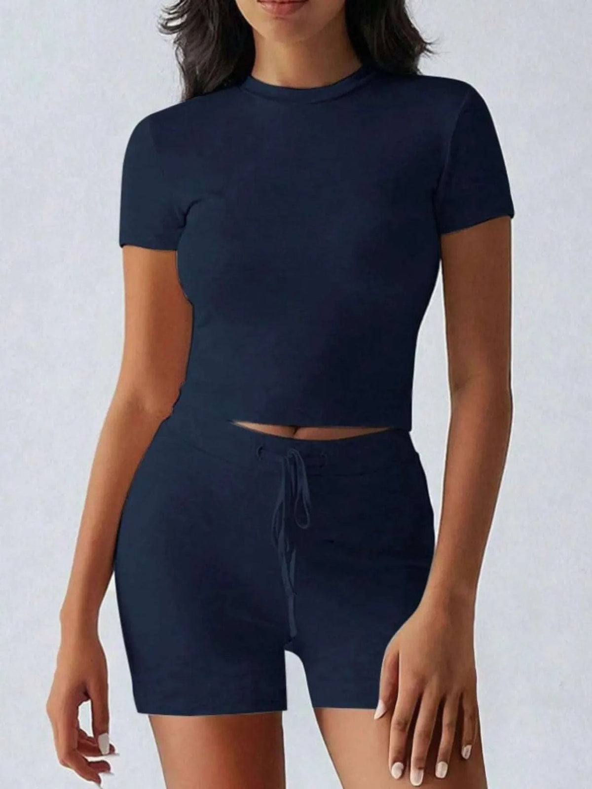 Round Neck Short Sleeve Top and Shorts Set WESTCLOSET