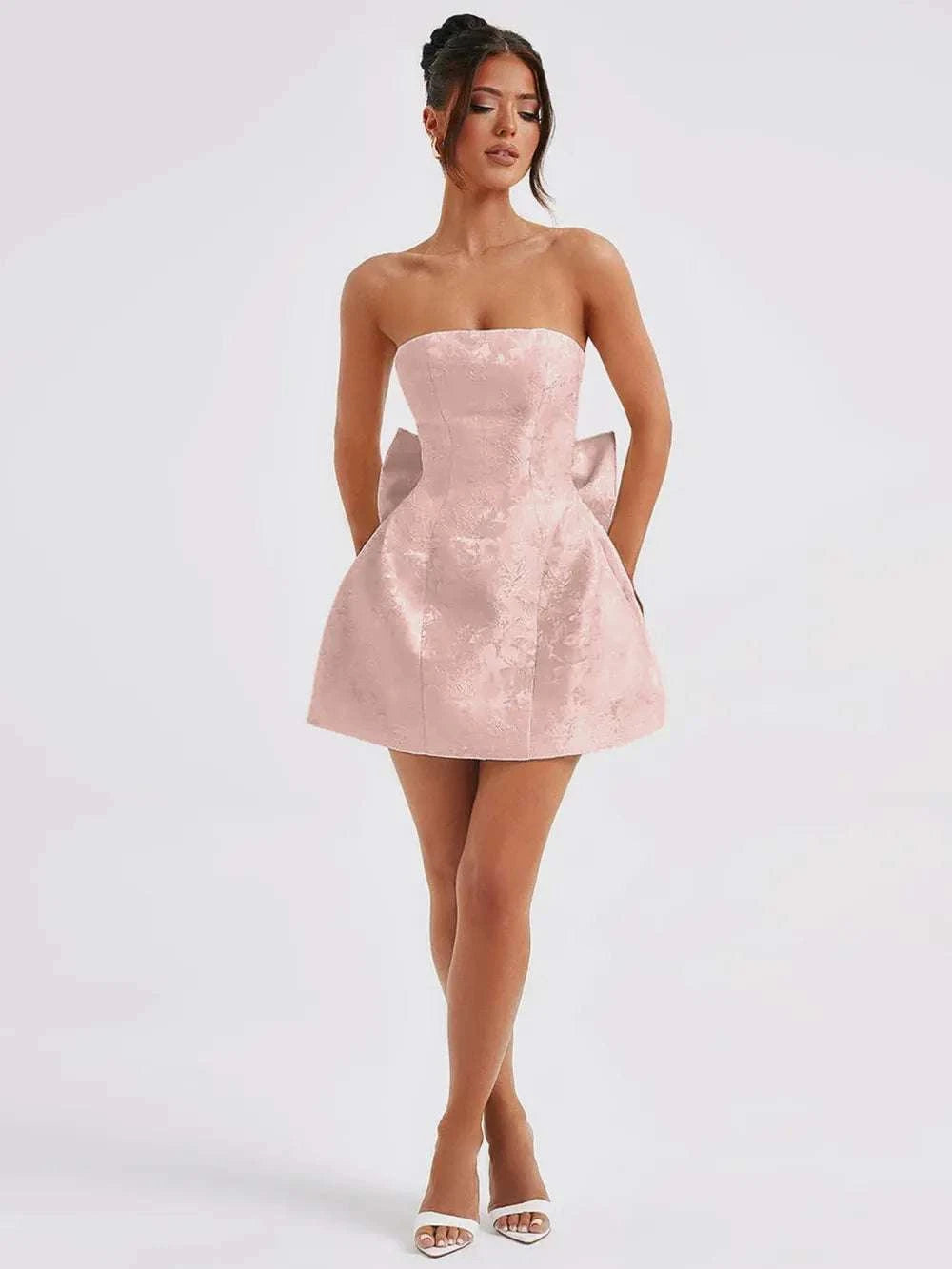 Lace-Up Sleeveless Satin Mini Dress with Bow WESTCLOSET