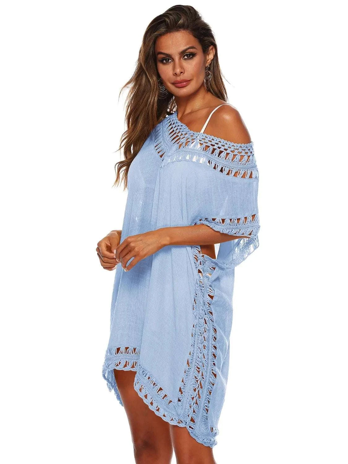 Bohemian Crochet Trim Beach Cover Up Dress WESTCLOSET