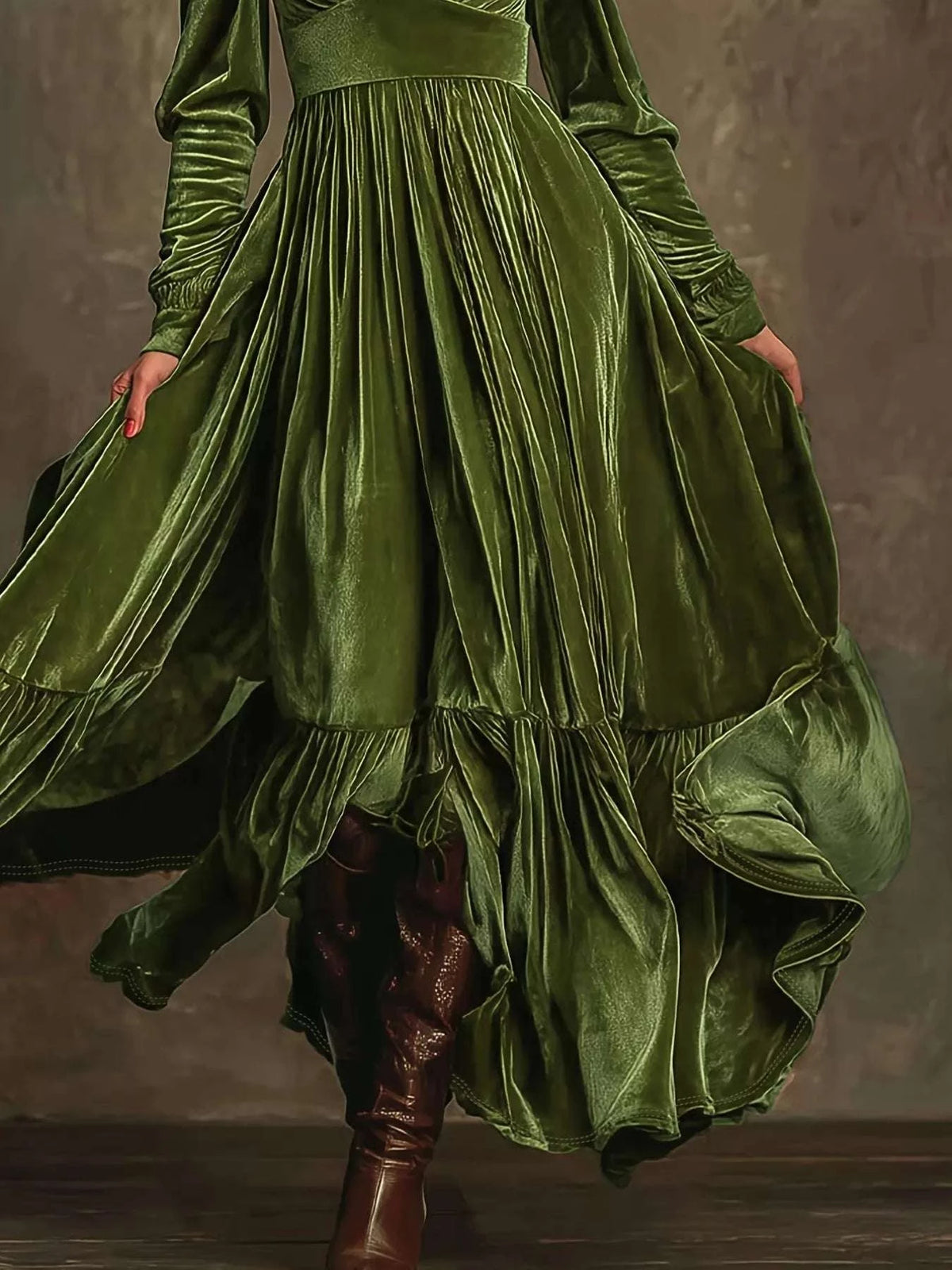 Ruffled Hem Long Sleeve Dress WESTCLOSET