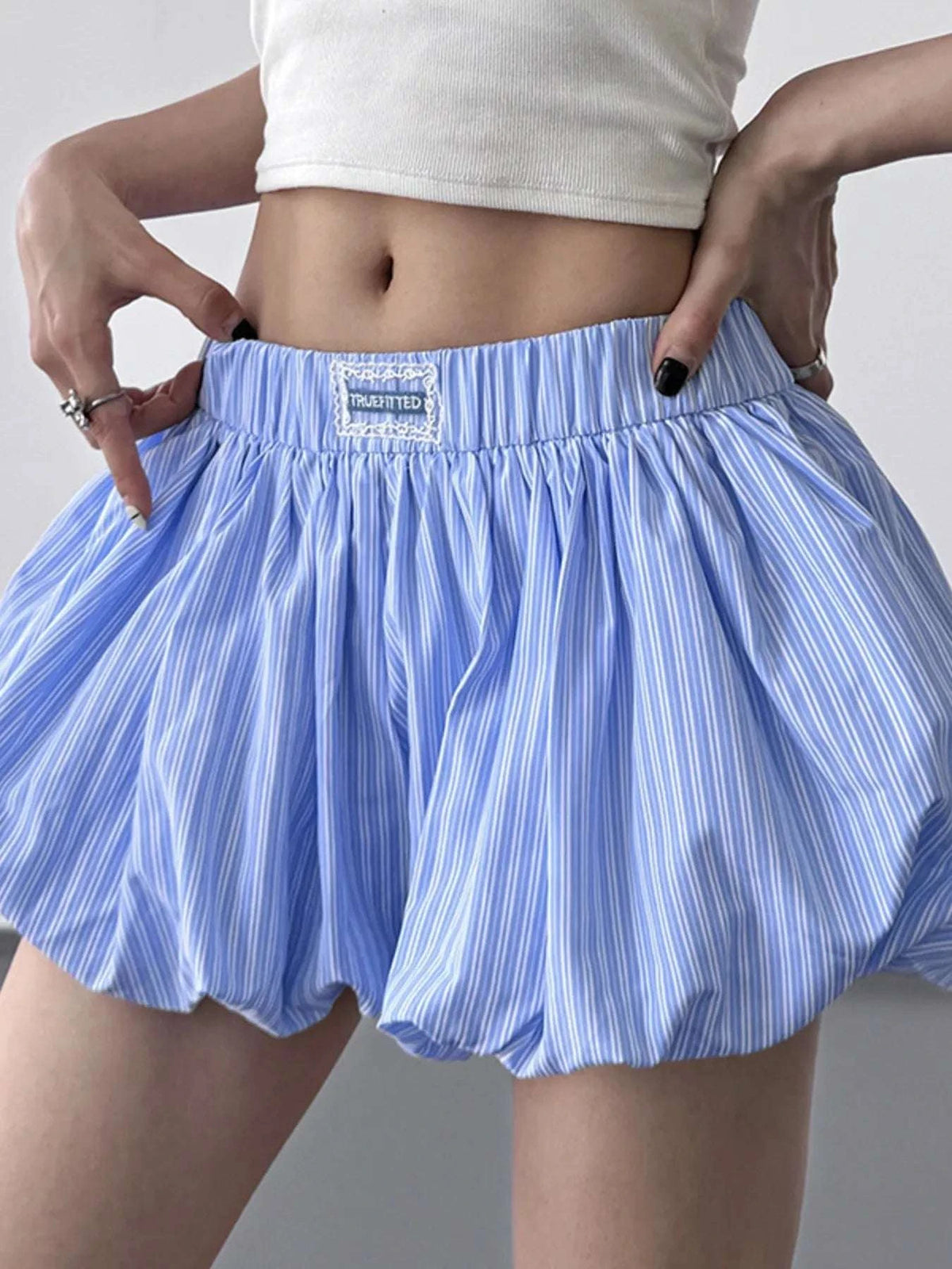 Striped Bubble Hem Casual Shorts WESTCLOSET