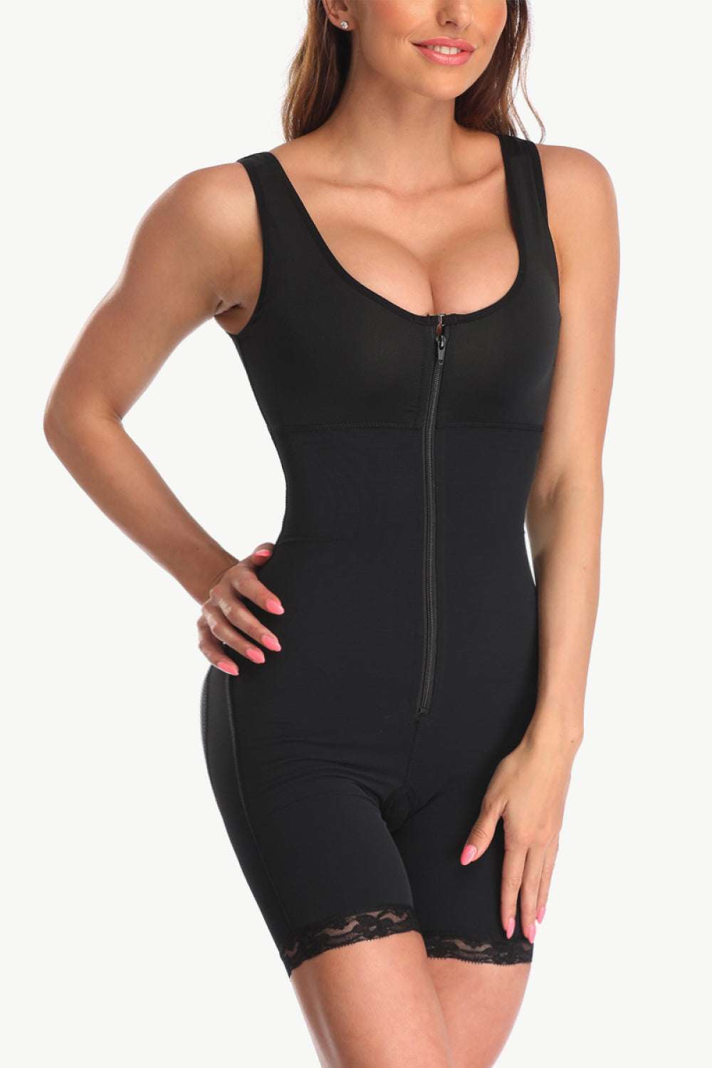 Full Size Zip-Up Lace Detail Shapewear WESTCLOSET