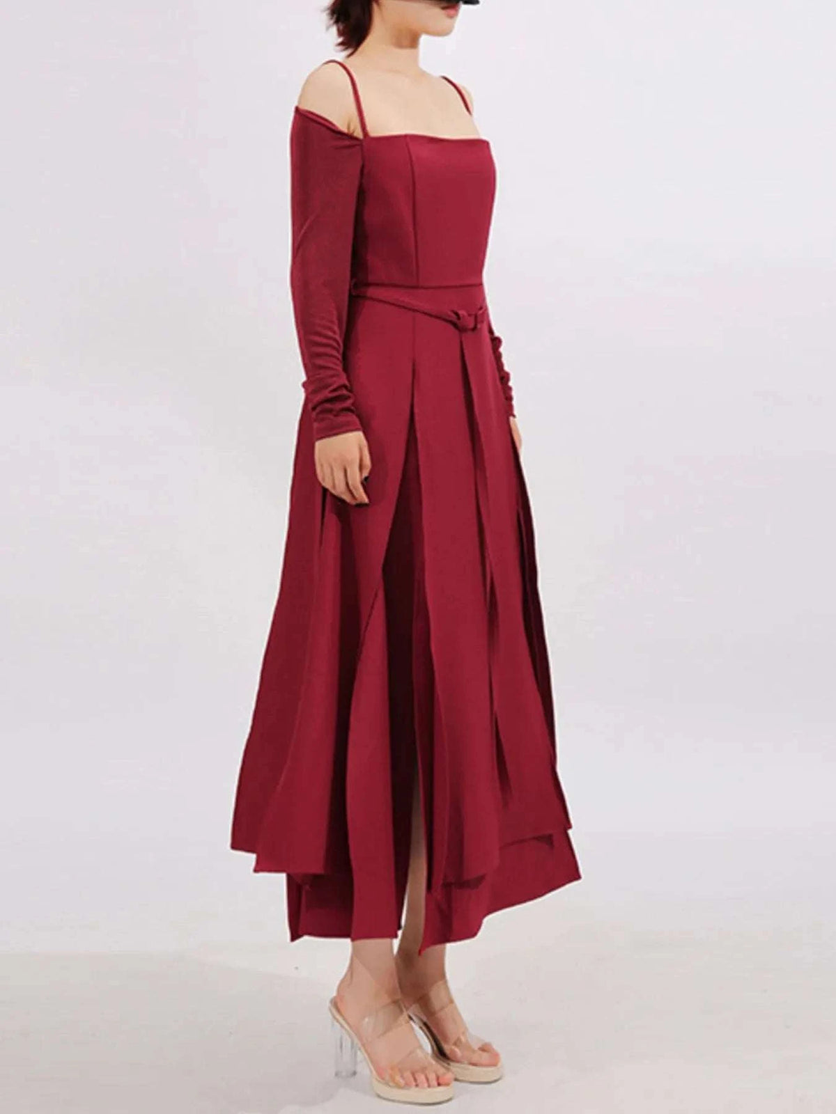 Slit Spaghetti Strap Long Sleeve Dress WESTCLOSET