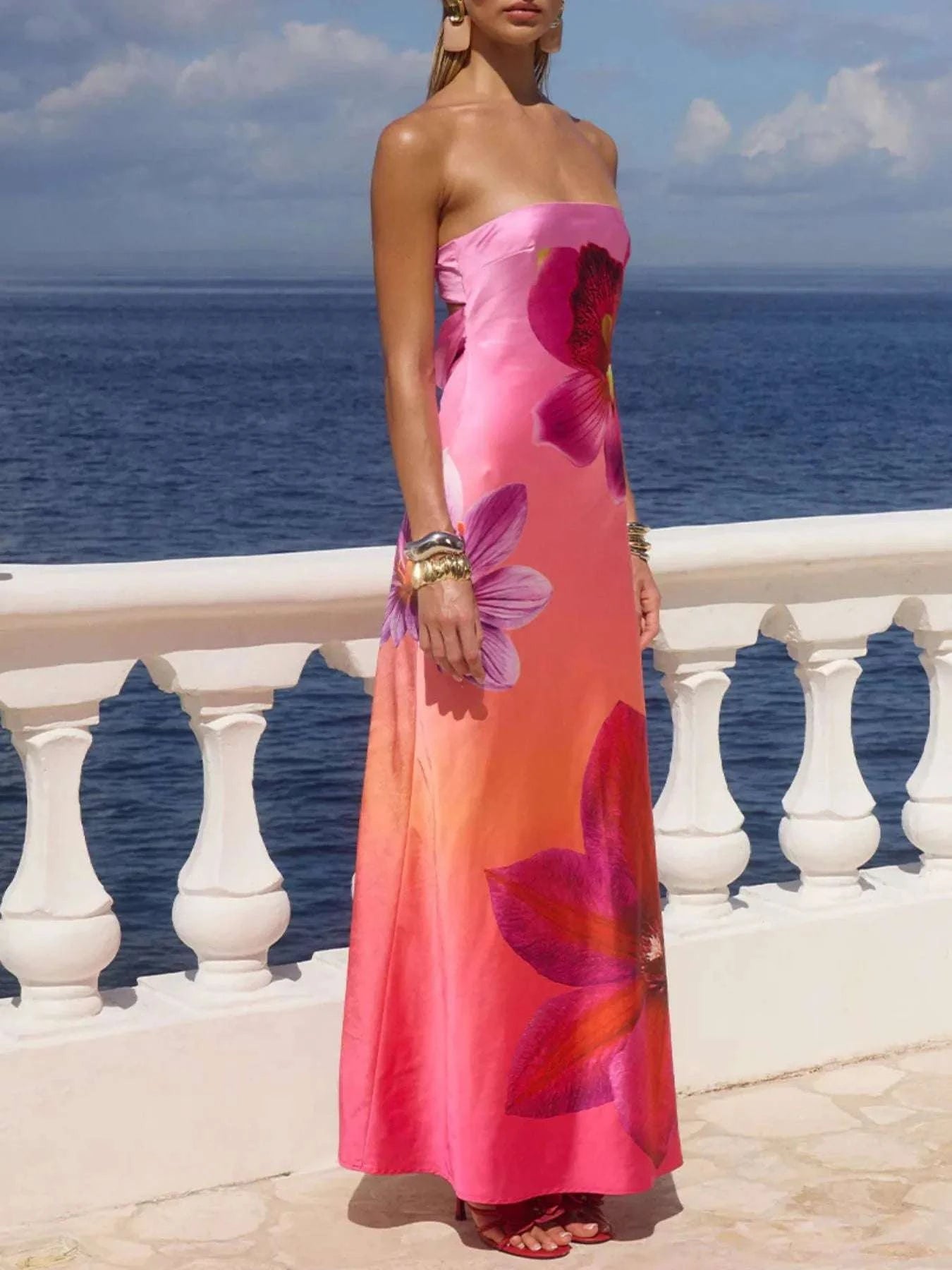 Printed Tube Maxi Dress WESTCLOSET