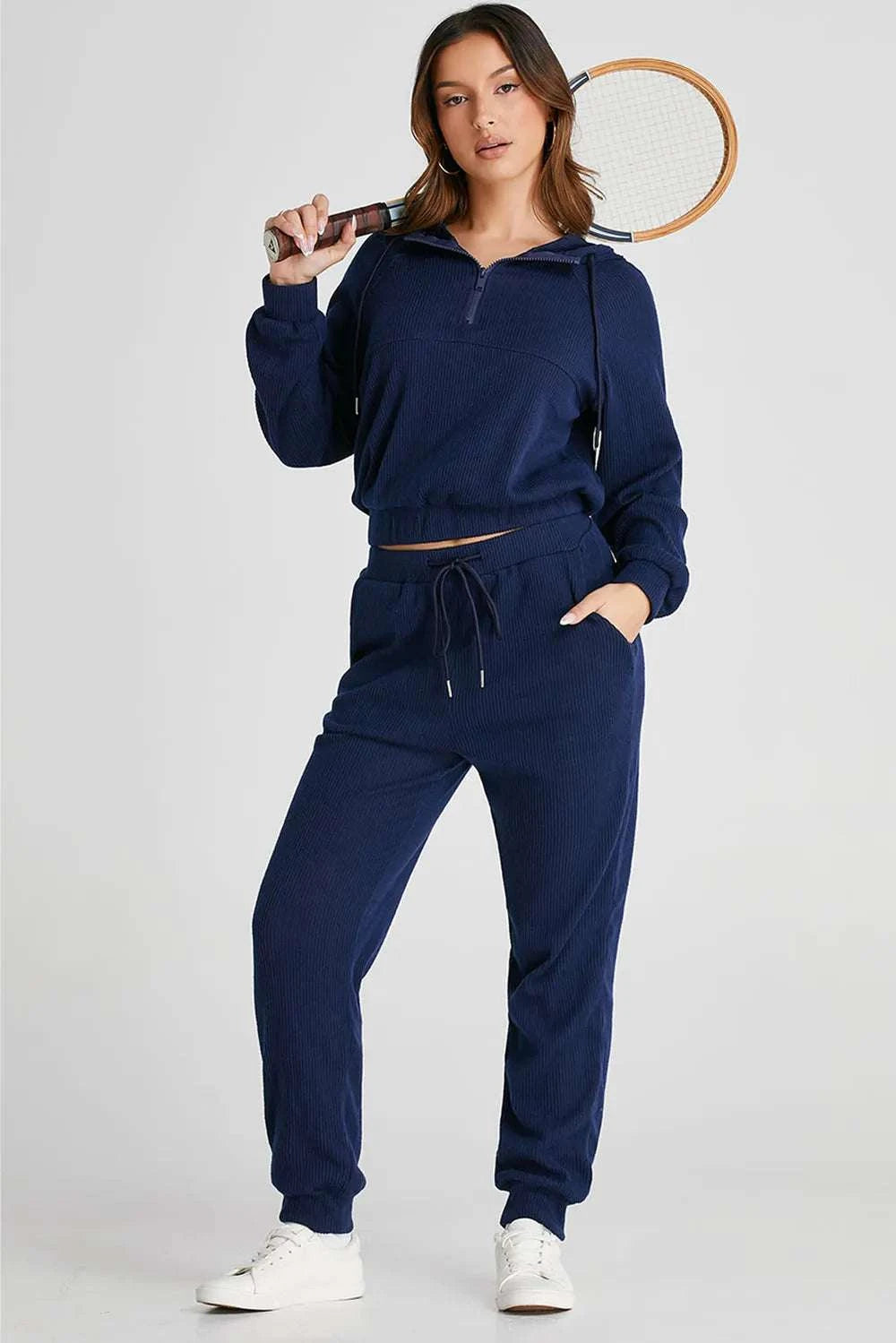 Drawstring Half Zip Hoodie and Joggers Active Set WESTCLOSET