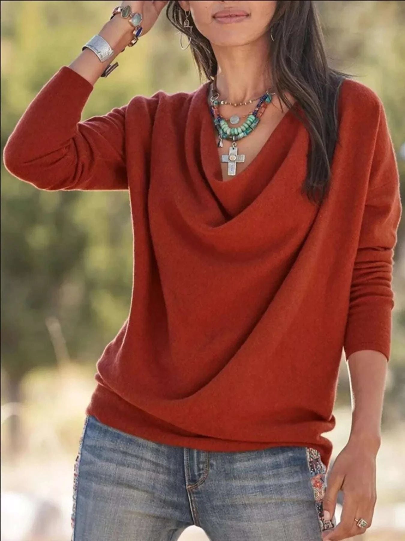 Full Size Cowl Neck Long Sleeve Top Plus Size WESTCLOSET