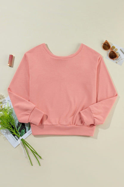 WestCloset Bow Round Neck Long Sleeve Sweatshirt 