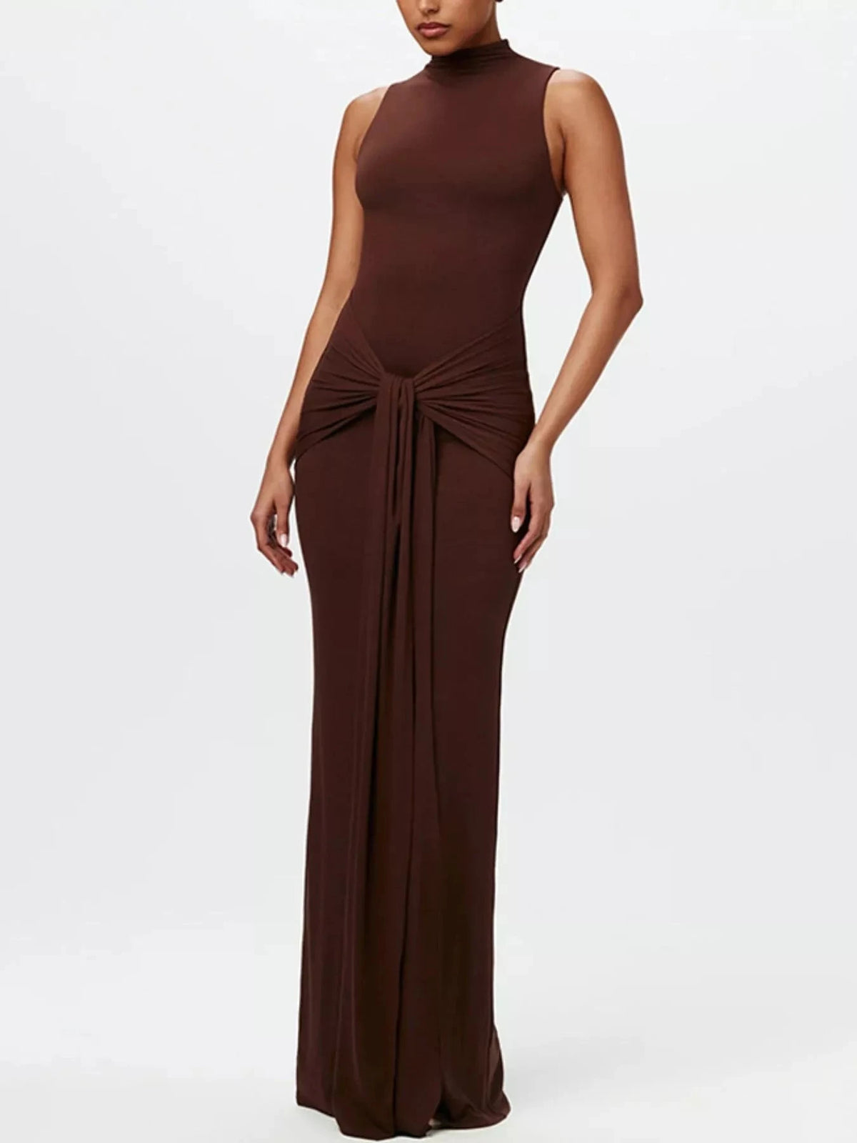 Sleeveless Mock Neck Knot Front Maxi Dress WESTCLOSET