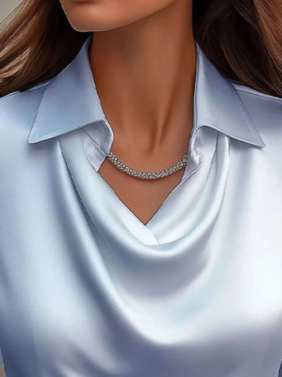 Full Size Satin Cowl Neck Long Sleeve Blouse Plus Size WESTCLOSET