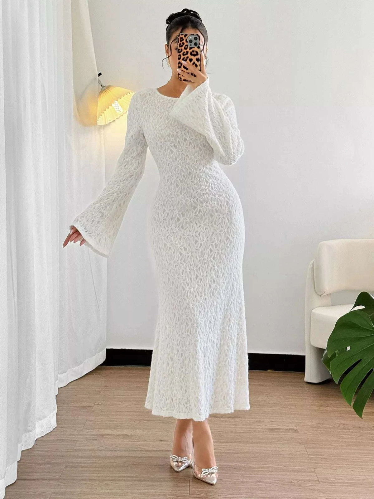 Lace Round Neck Flare Sleeve Dress WESTCLOSET