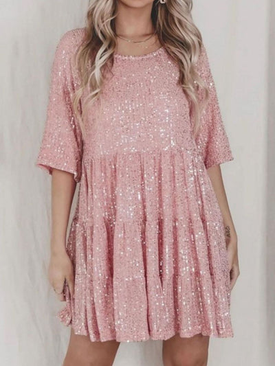 WestCloset Sequin Round Neck Half Sleeve Mini Dress 