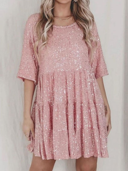 WestCloset Sequin Round Neck Half Sleeve Mini Dress 