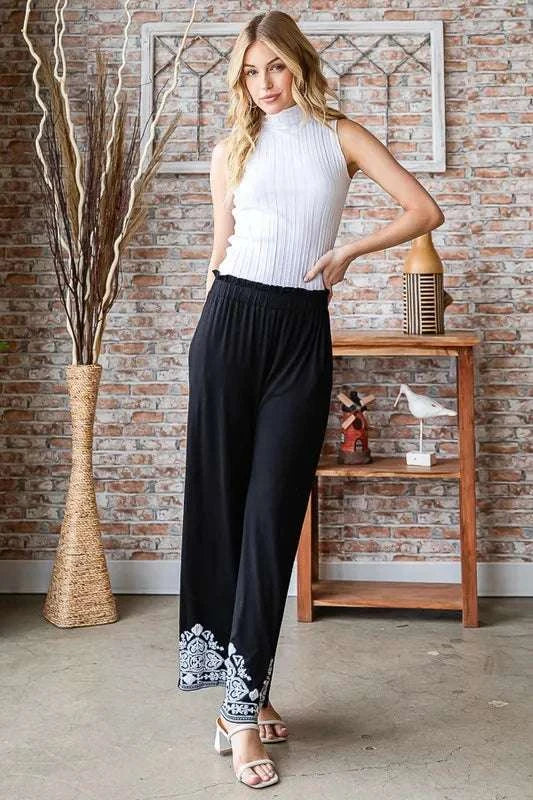 Heimish Full Size Solid Damask Casual Pants Plus Size WESTCLOSET