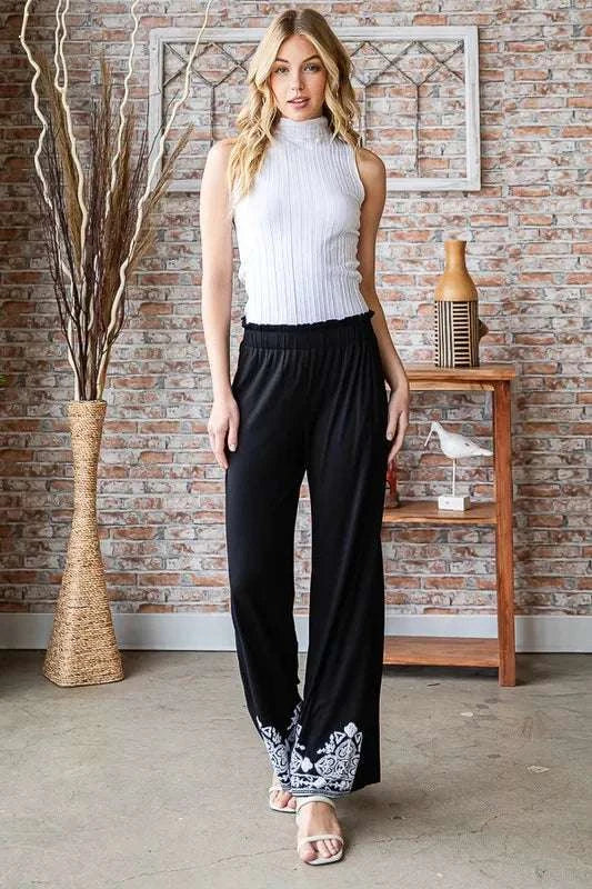 Heimish Full Size Solid Damask Casual Pants Plus Size WESTCLOSET