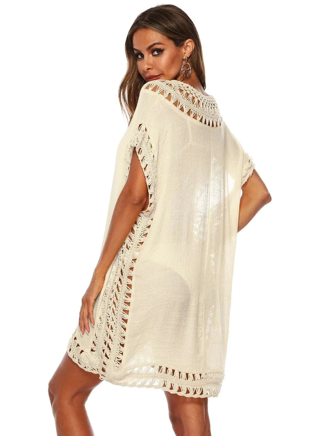 Bohemian Crochet Trim Beach Cover Up Dress WESTCLOSET