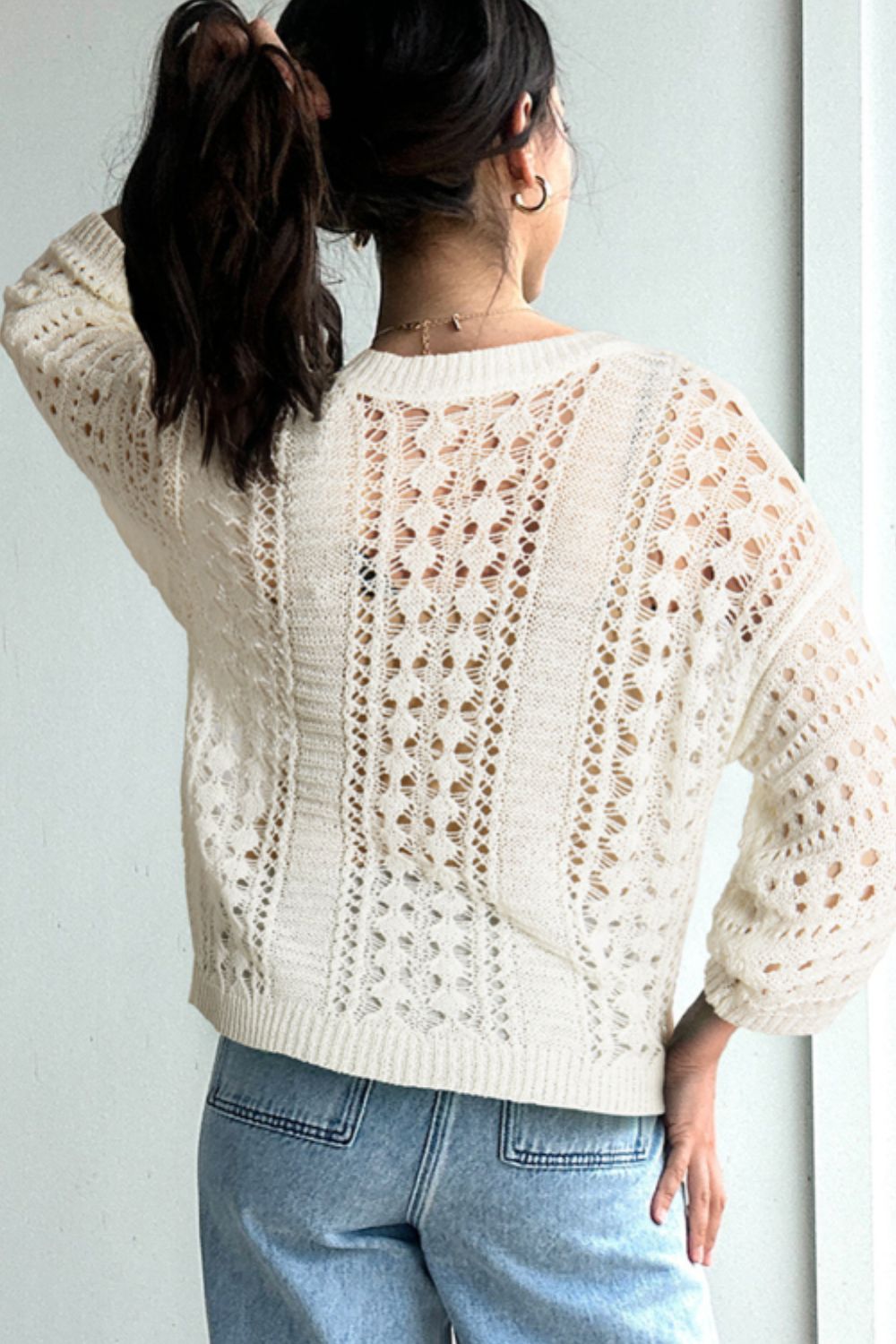 WestCloset Hollow Out Drop Shoulder Sweater 