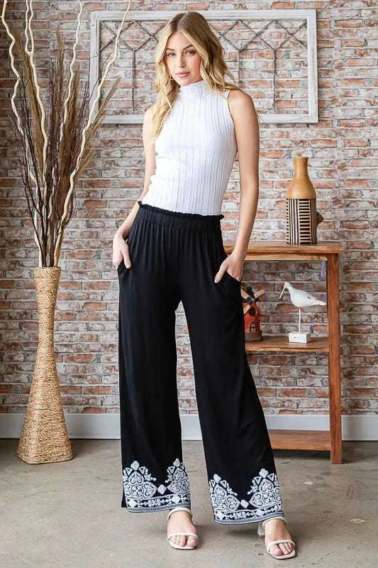 Heimish Full Size Solid Damask Casual Pants Plus Size WESTCLOSET