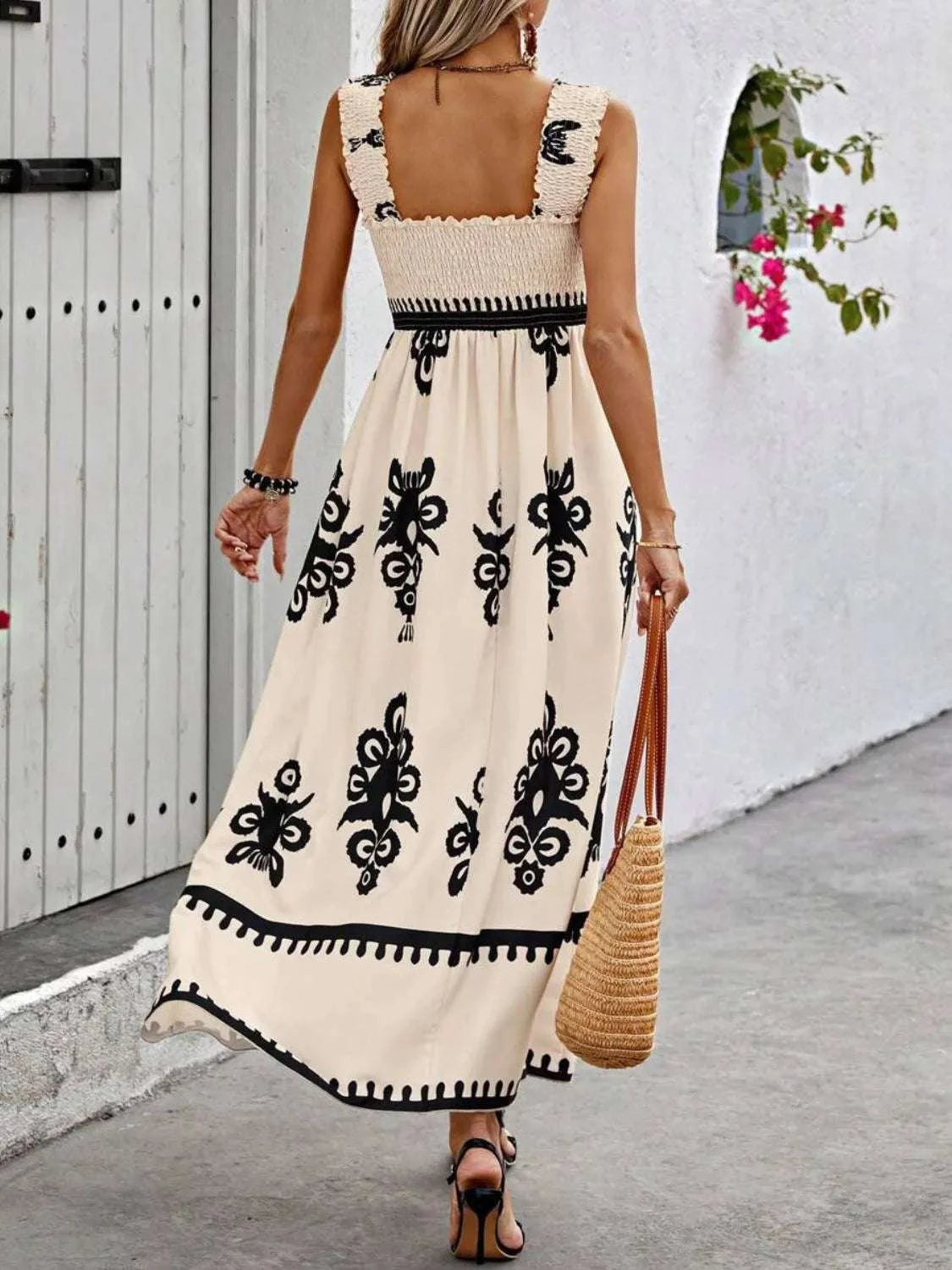 Smocked Printed Wide Strap Maxi Dress WESTCLOSET