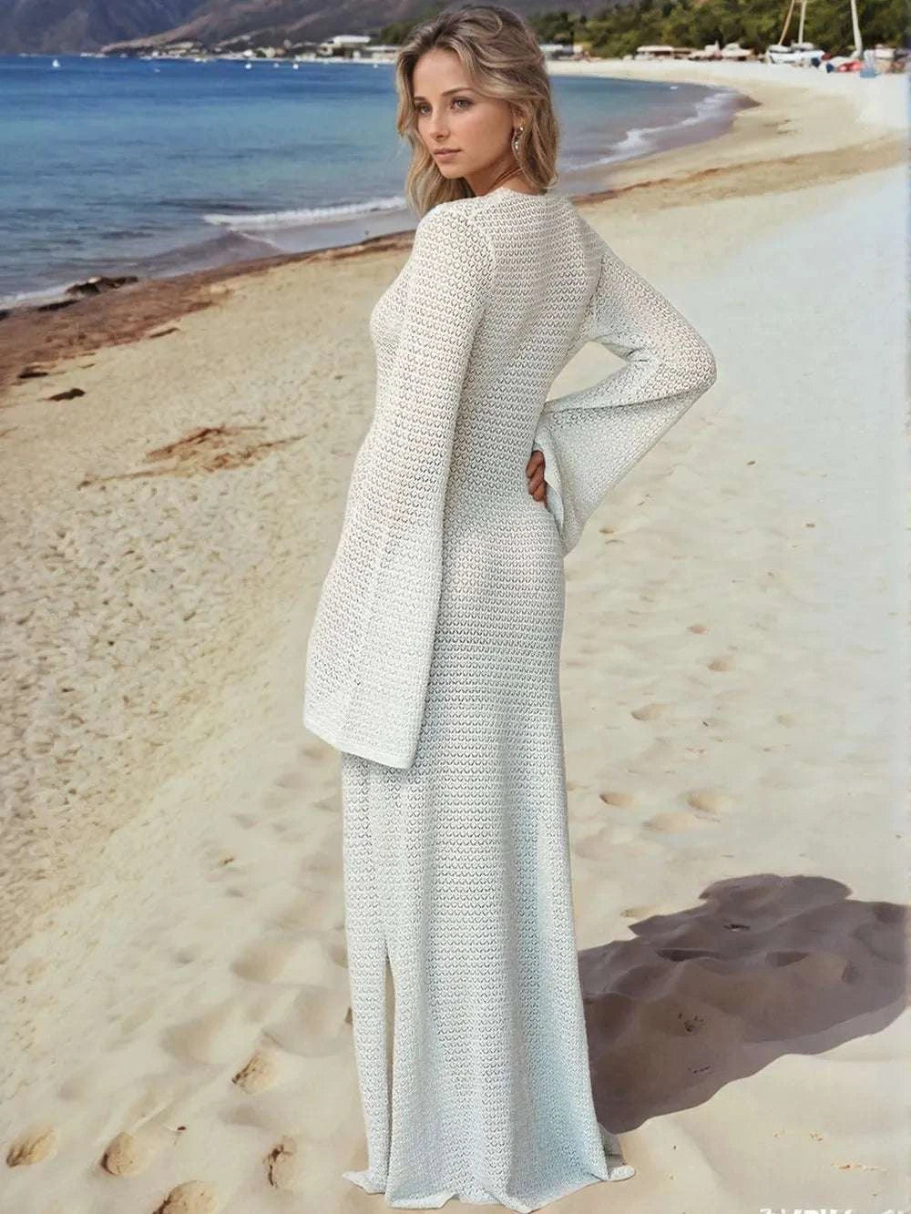 Slit Plunge Flare Sleeve Cover-Up Dress WESTCLOSET