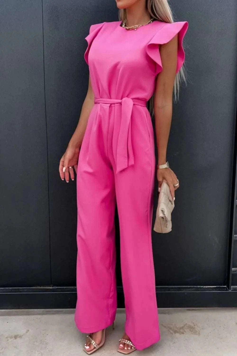 Round Neck Cap Sleeve Jumpsuit WESTCLOSET
