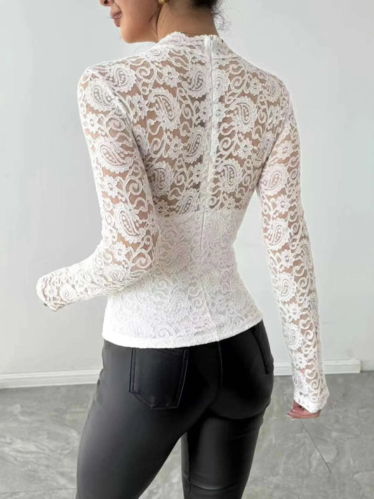 Zip Back Long Sleeve Lace Top WESTCLOSET