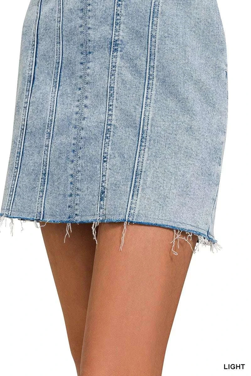 Zenana Spaghetti Strap Exposed Seam Light-Wash Dress WESTCLOSET