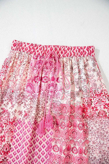 Printed Tassel Drawstring High Waist Maxi Skirt WESTCLOSET