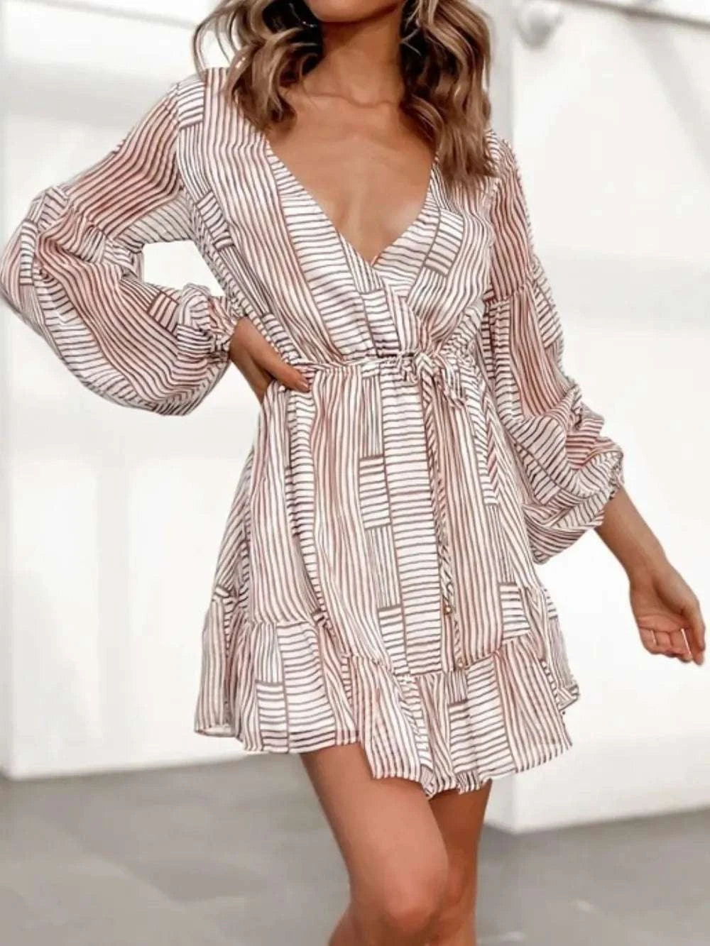 Cutout Back Surplice Long Sleeve Dress WESTCLOSET