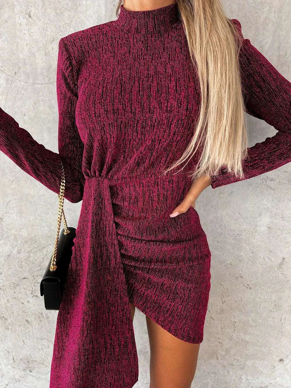 Heathered Mock Neck Long Sleeve Mini Dress WESTCLOSET