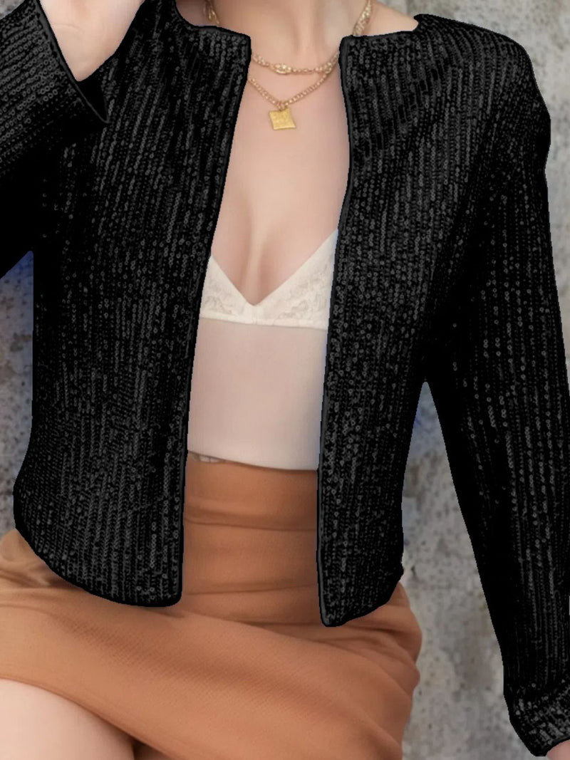 WestCloset Full Size Sequin Open Front Cropped Jacket 