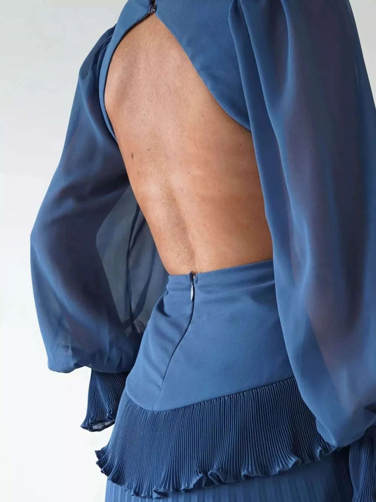 Backless Pleated Long Sleeve Maxi Dress WESTCLOSET