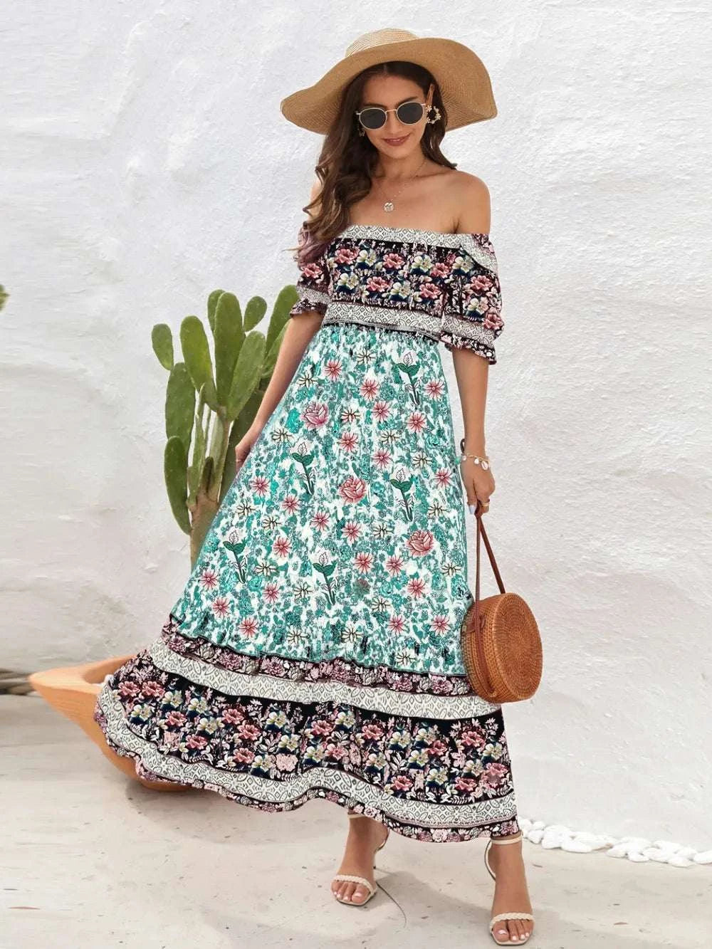 Floral Flounce Sleeve Midi Dress WESTCLOSET