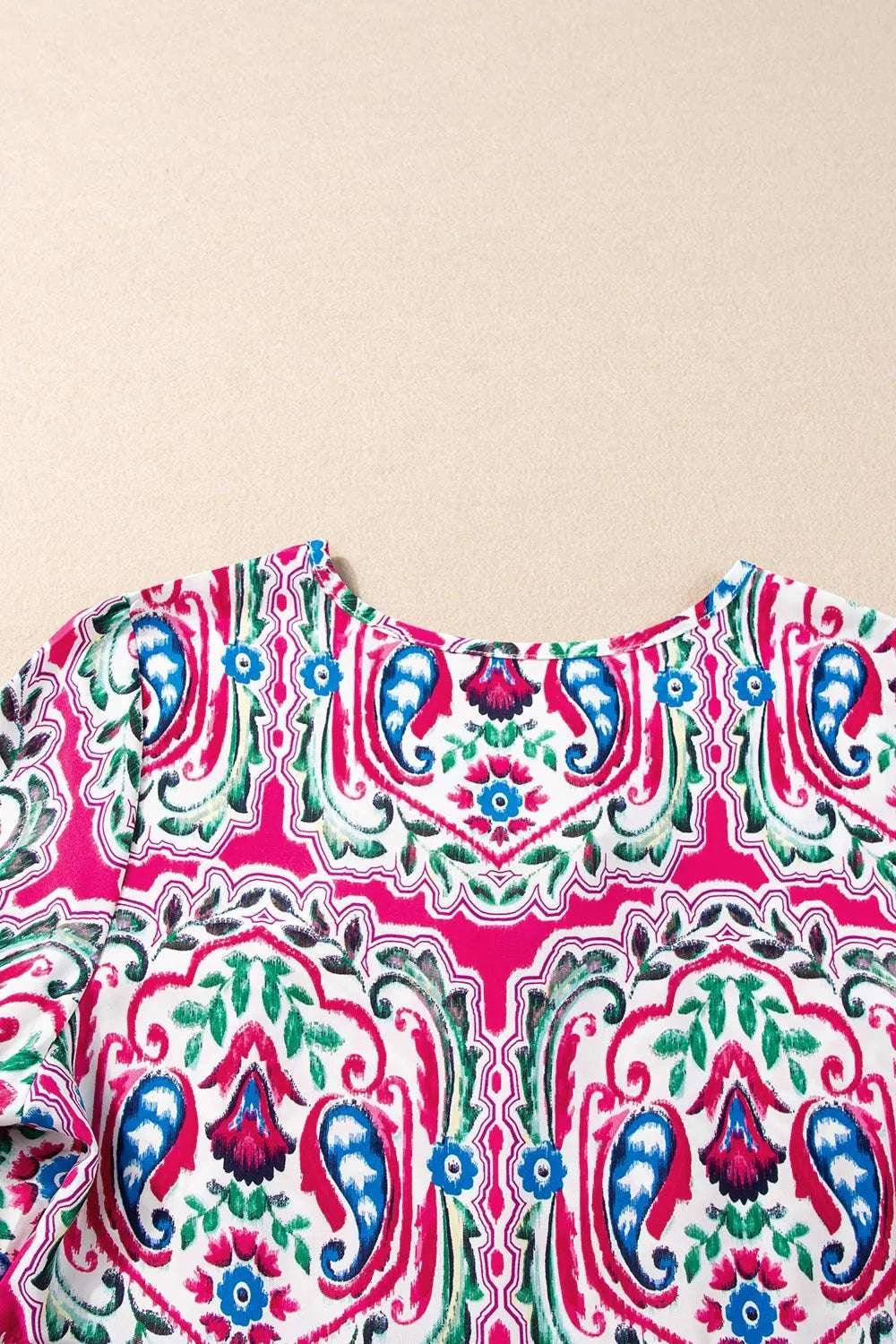 Printed Tie Neck Short Sleeve Dress WESTCLOSET