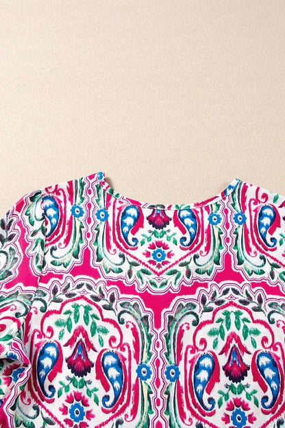 Printed Tie Neck Short Sleeve Dress WESTCLOSET