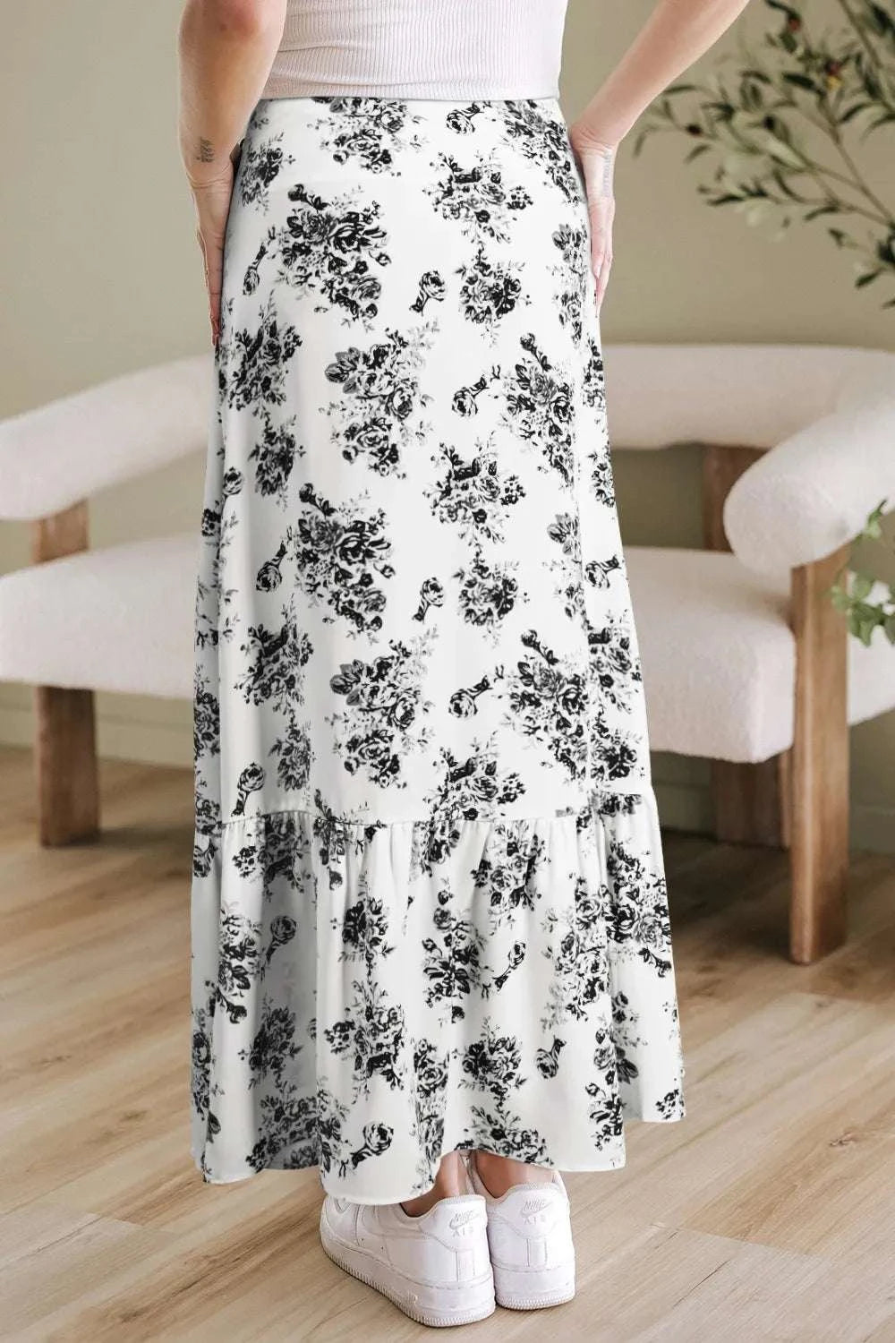 Boho Floral High Waist Ruffle Split Maxi Skirt WESTCLOSET