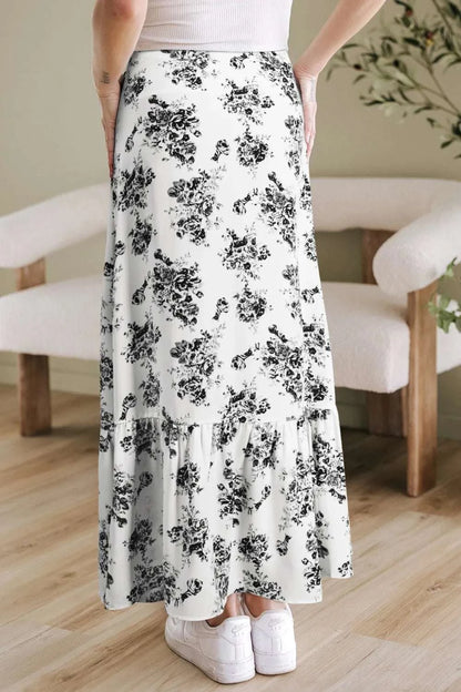 Boho Floral High Waist Ruffle Split Maxi Skirt WESTCLOSET