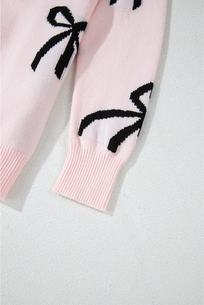 WestCloset Bow Pattern Round Neck Loose Fit Sweater 