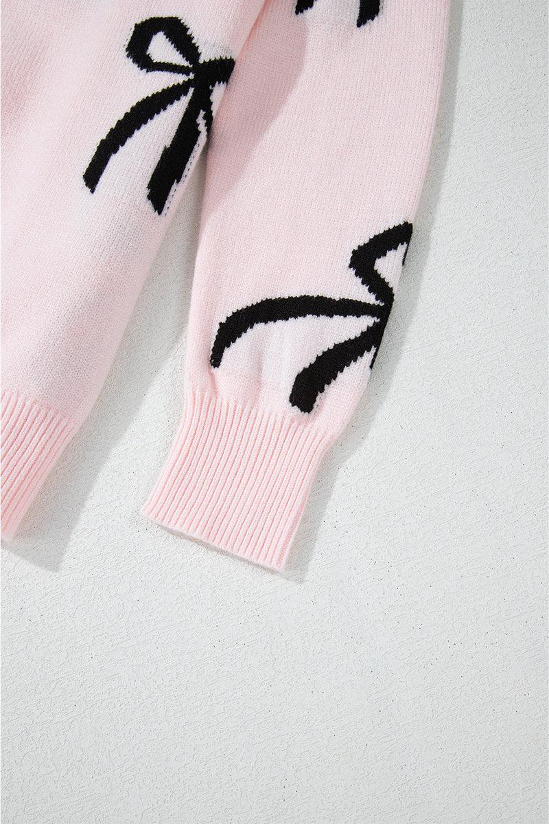 WestCloset Bow Pattern Round Neck Loose Fit Sweater 