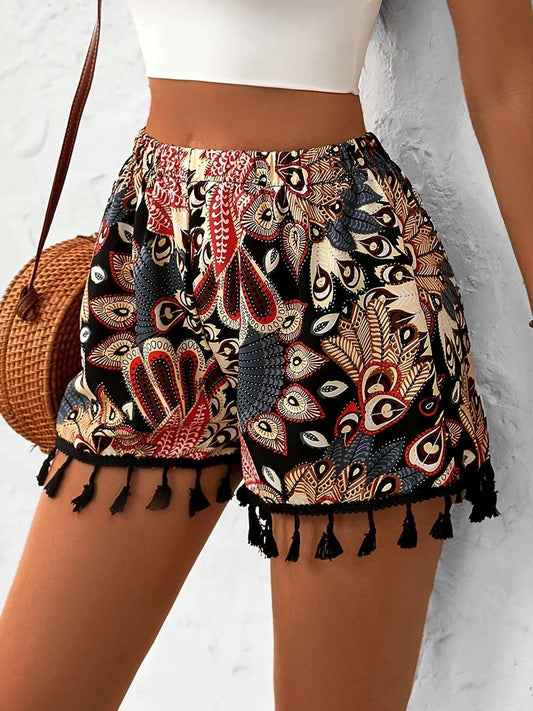 Paisley Print Tassel Hem Shorts WESTCLOSET