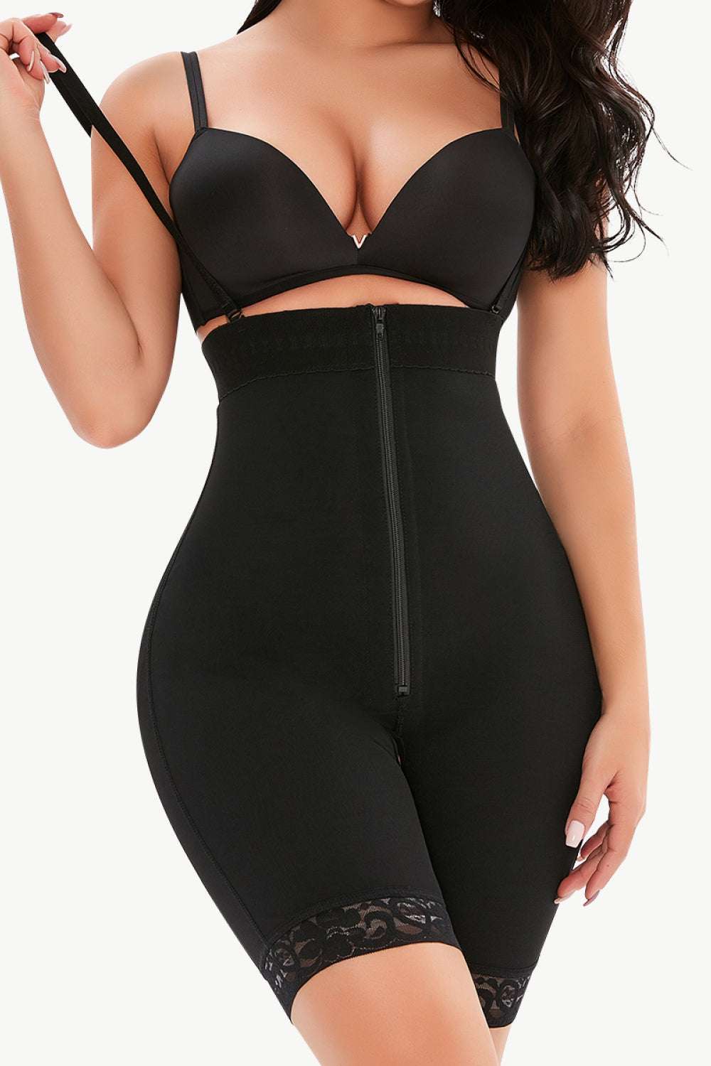 Full Size Lace Detail Zip-Up Under-Bust Shaping Bodysuit WESTCLOSET