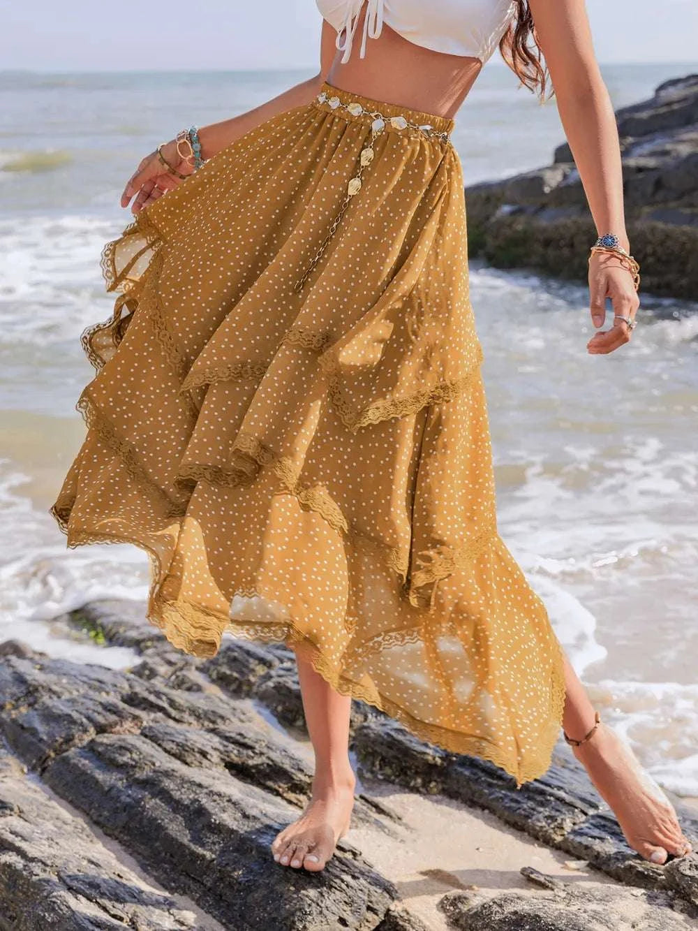 Lace Detail Layered Printed Skirt WESTCLOSET