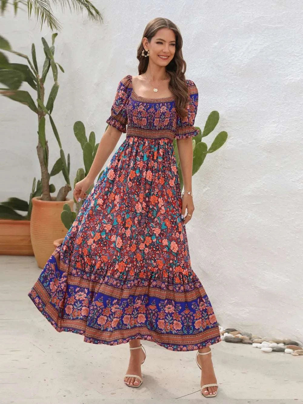 Floral Flounce Sleeve Midi Dress WESTCLOSET