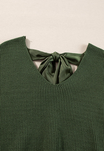 WestCloset Tied Back V-Neck Long Sleeve Sweater 