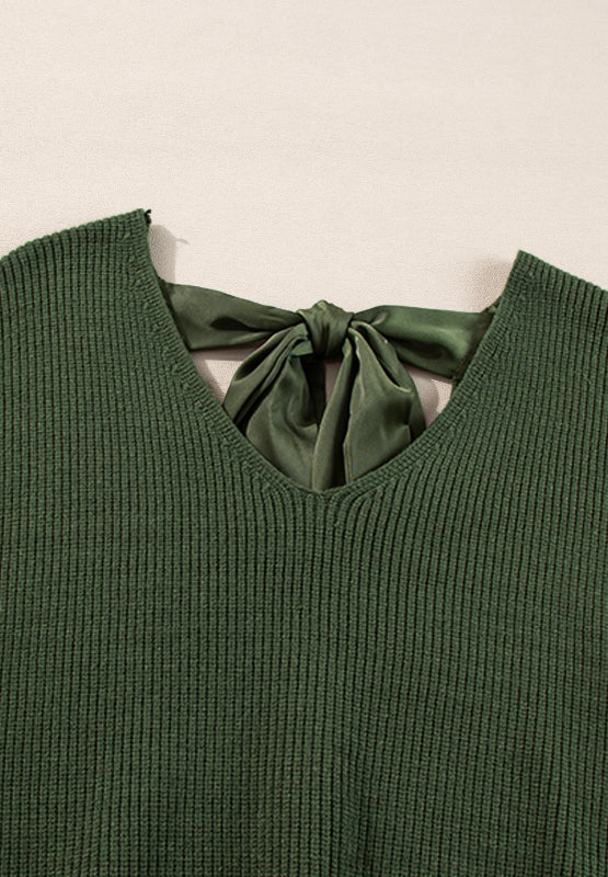 WestCloset Tied Back V-Neck Long Sleeve Sweater 
