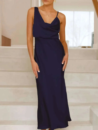 Satin Asymmetrical Midi Dress WESTCLOSET